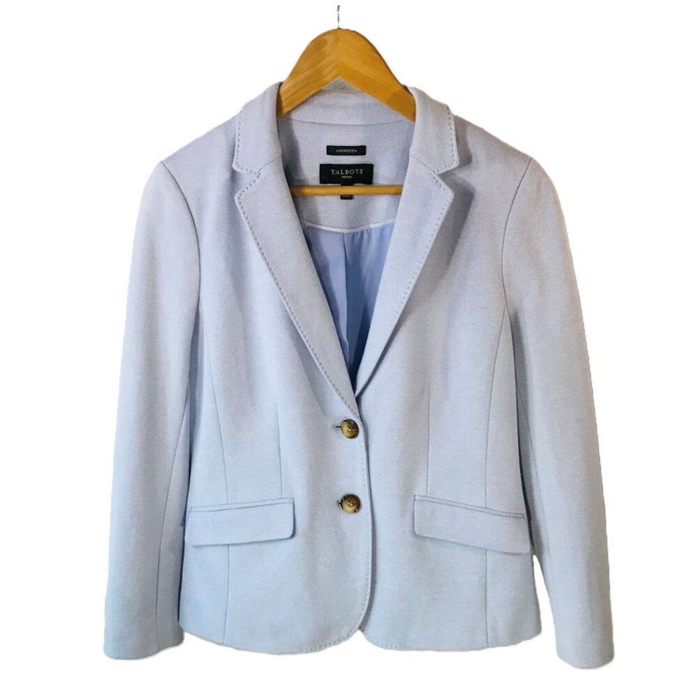 Talbots Tailored Light Blue Knit Blazer • Petite 8P • Elevated Casual Workwear